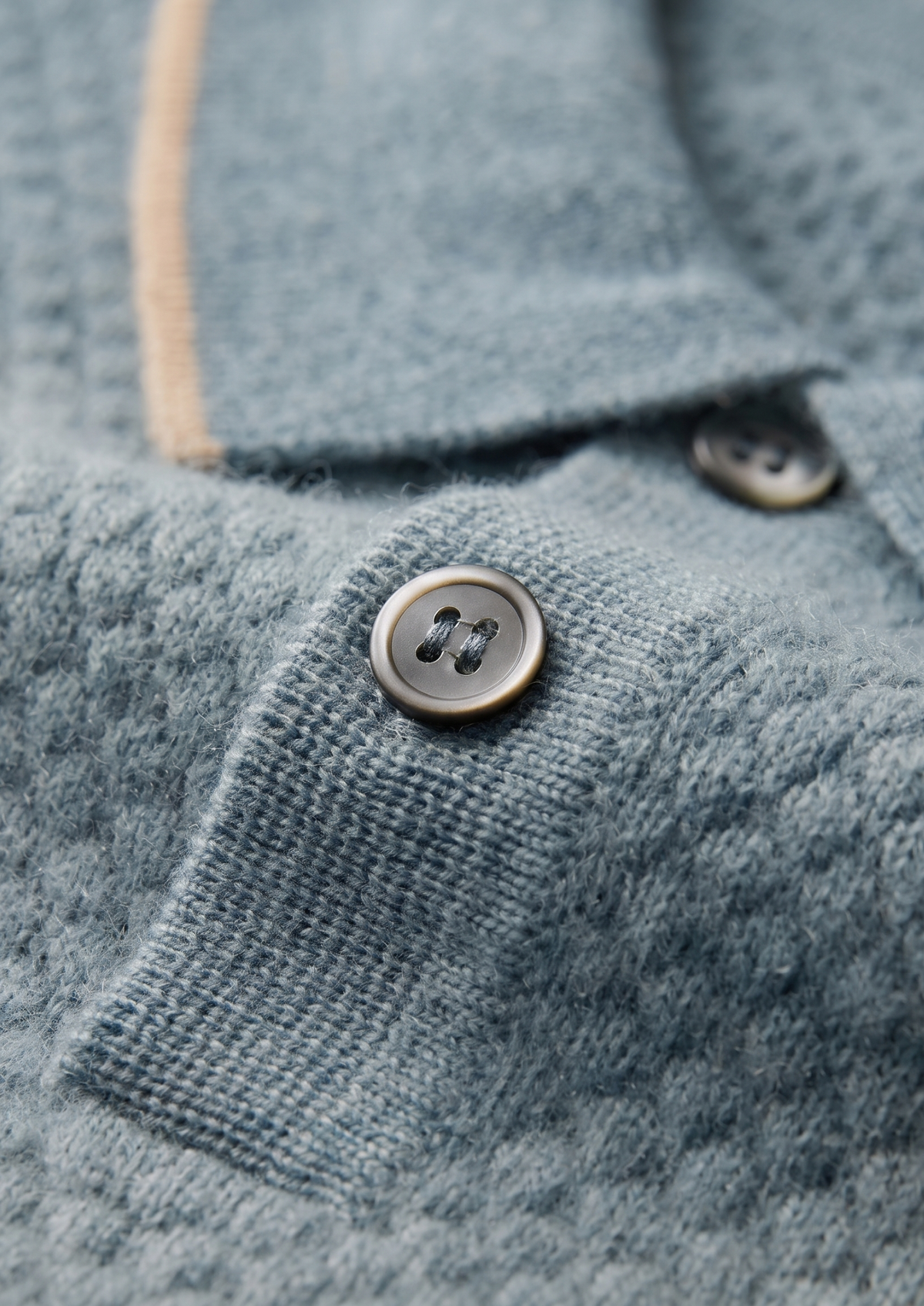 Premium Cashmere Sea Blue Two-Tone Polo - photo 3