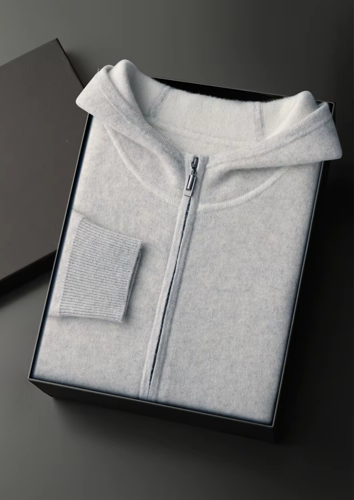 Premium Cashmere Two-Tone Zipper Hoodie - photo 5