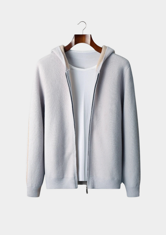 Premium Cashmere Two-Tone Zipper Hoodie - photo 2