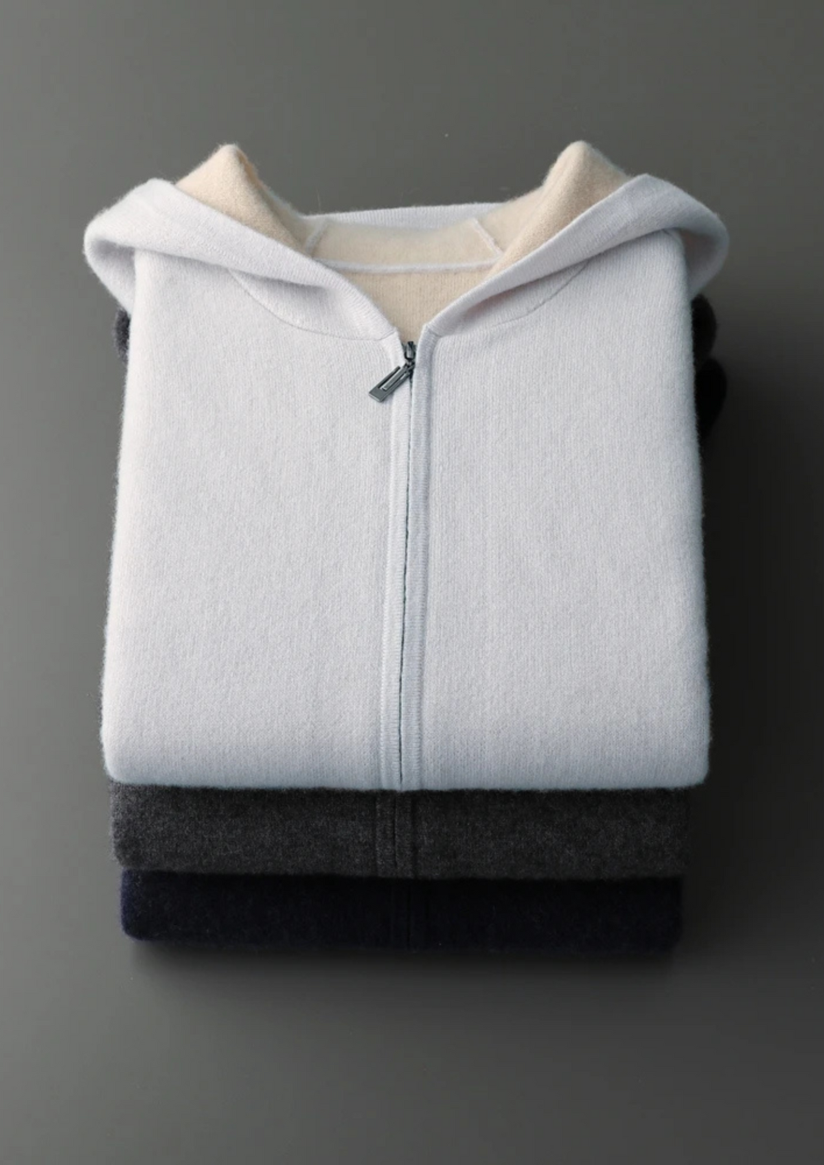 Premium Cashmere Two-Tone Zipper Hoodie - photo 20