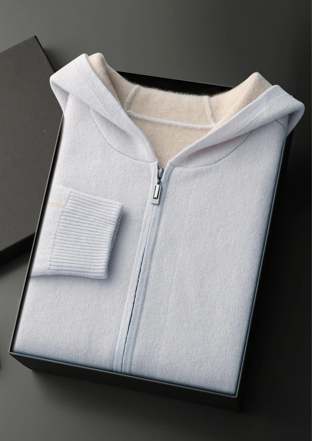 Premium Cashmere Two-Tone Zipper Hoodie - photo 6