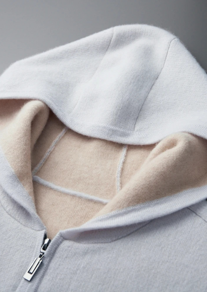 Premium Cashmere Two-Tone Zipper Hoodie - photo 8