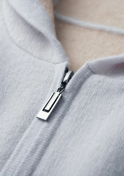 Premium Cashmere Two-Tone Zipper Hoodie - photo 10