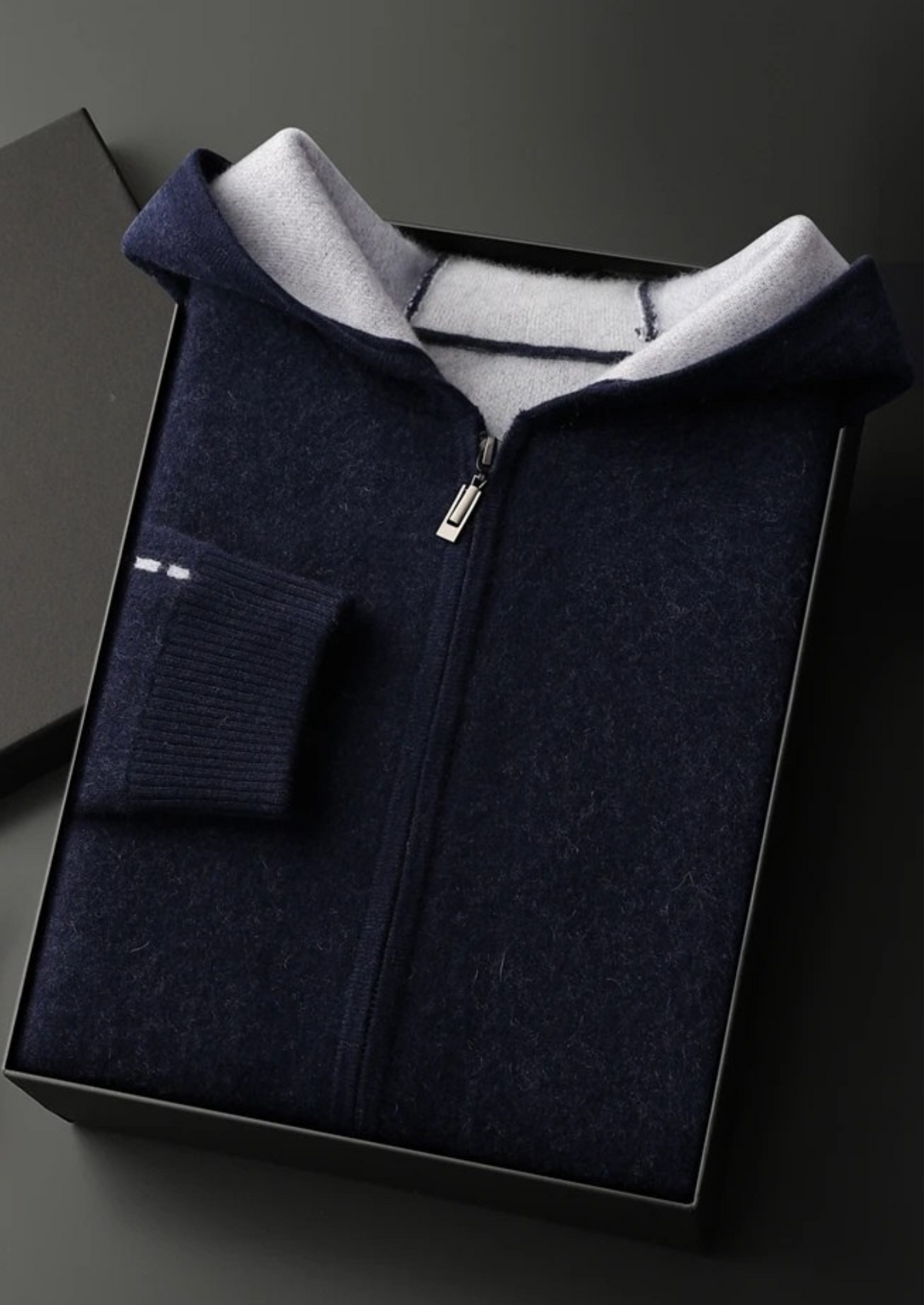 Premium Cashmere Two-Tone Zipper Hoodie - photo 16