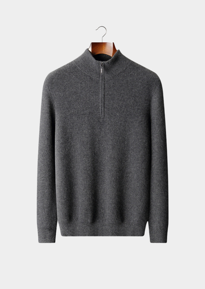 Pure Cashmere Olive Ribbed Half Zip