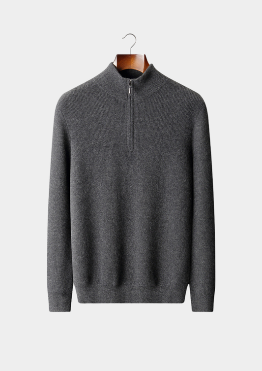 Pure Cashmere Olive Ribbed Half Zip