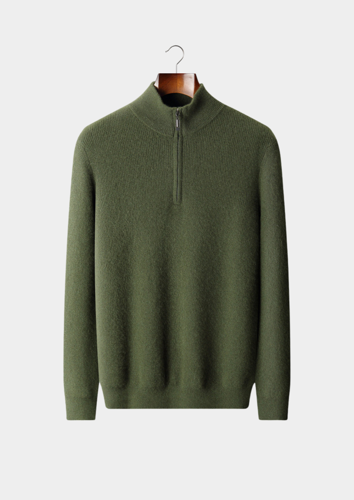 Pure Cashmere Olive Ribbed Half Zip - photo 2