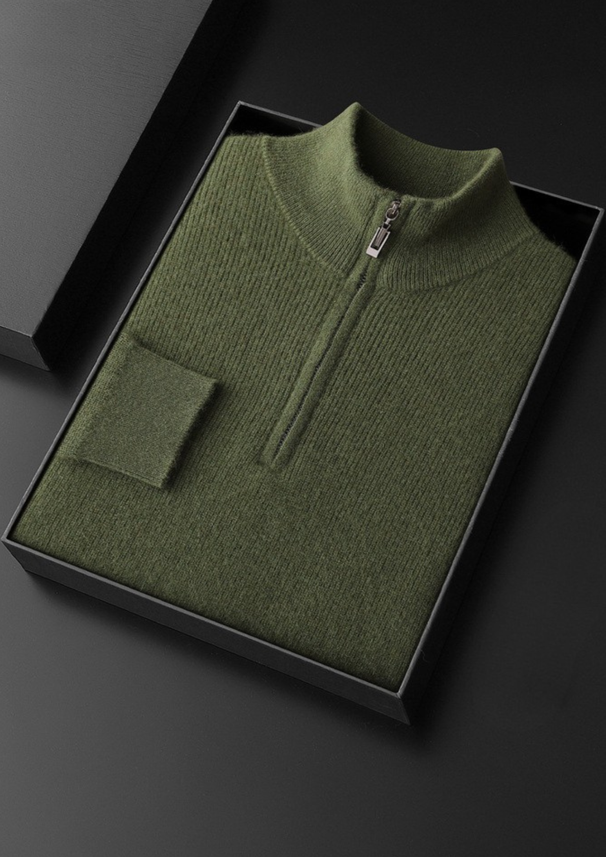 Pure Cashmere Olive Ribbed Half Zip - photo 7