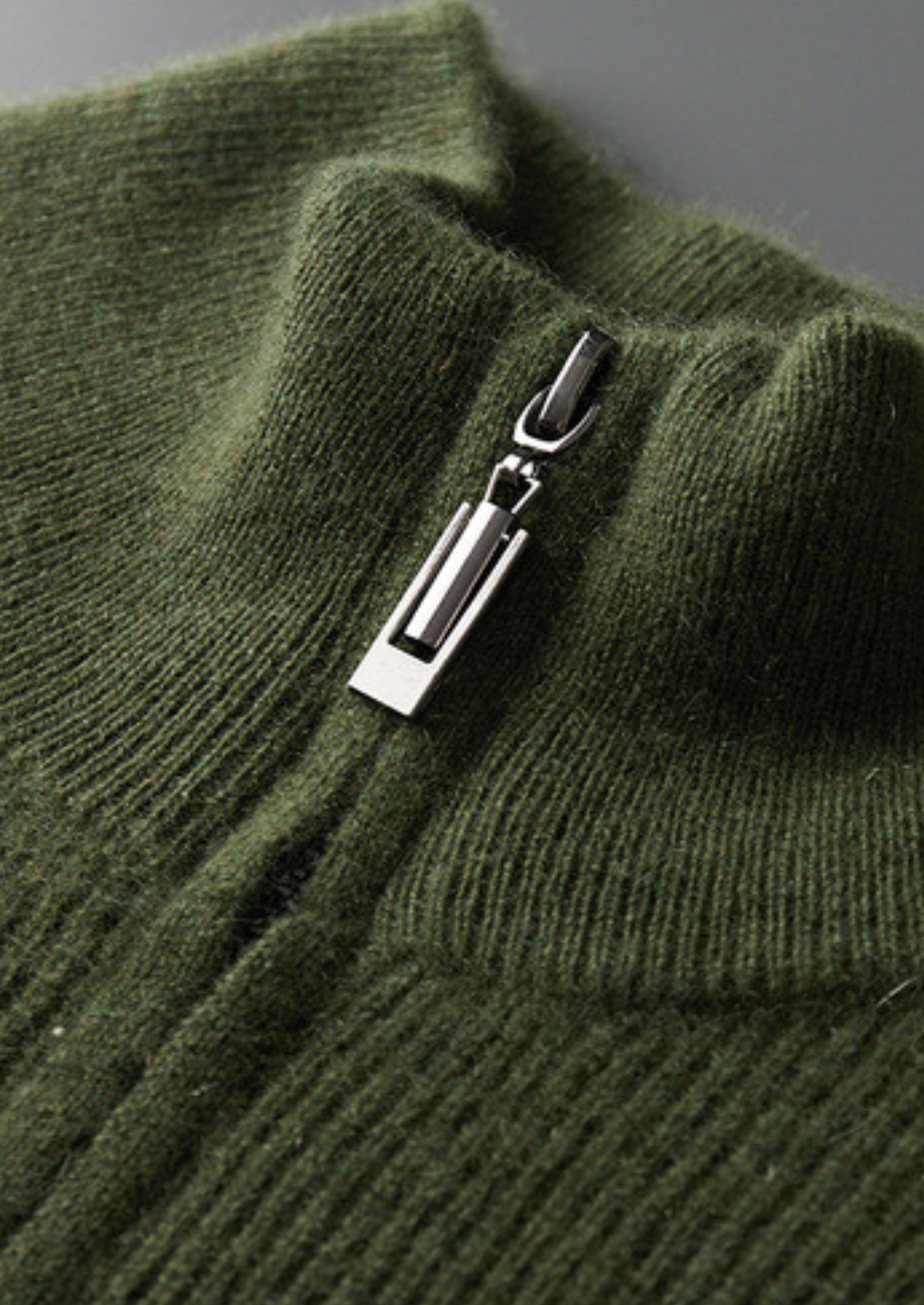 Pure Cashmere Olive Ribbed Half Zip - photo 8