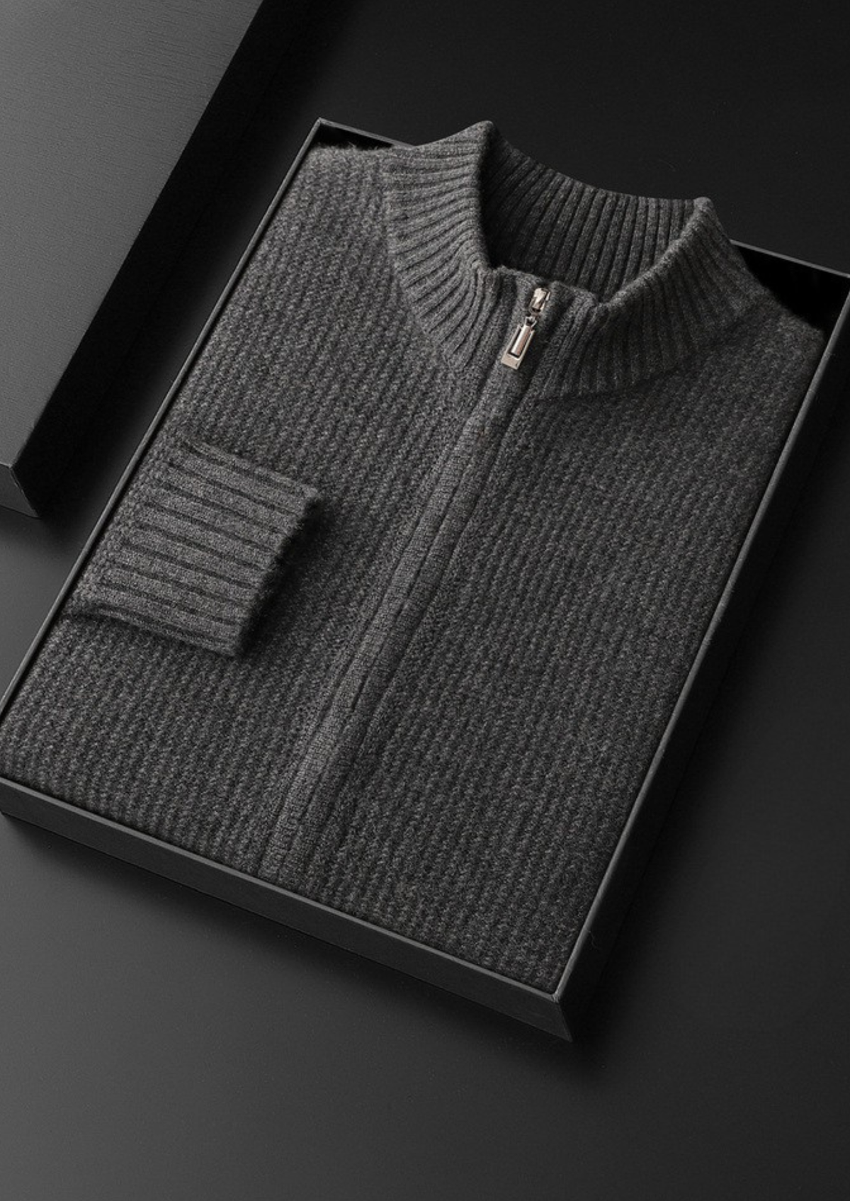 Pure Cashmere Dark Gray Ribbed Zip Cardigan - photo 2