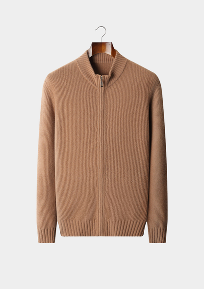 Pure Cashmere Mustard Ribbed Zip Cardigan