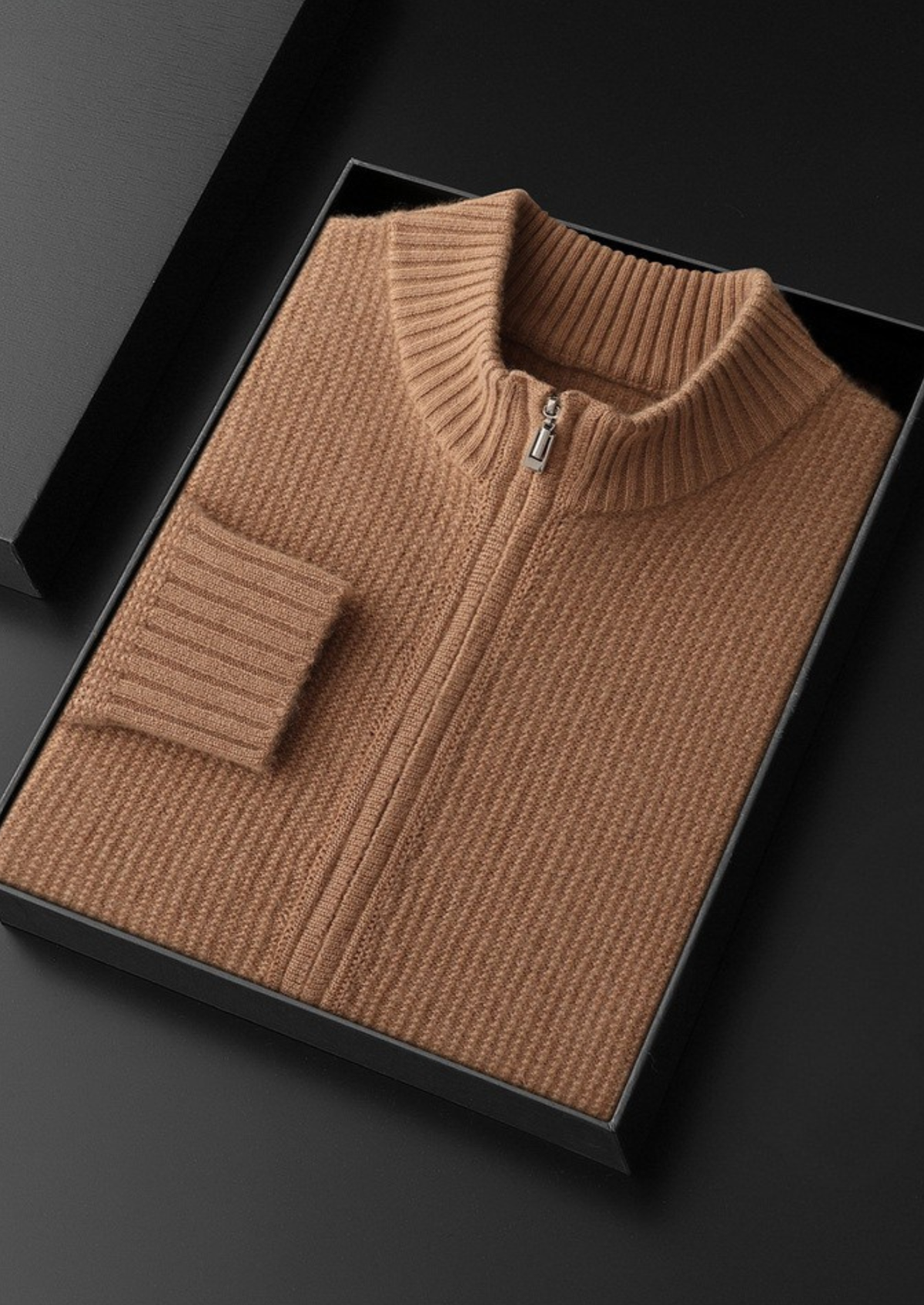 Pure Cashmere Mustard Ribbed Zip Cardigan - photo 3