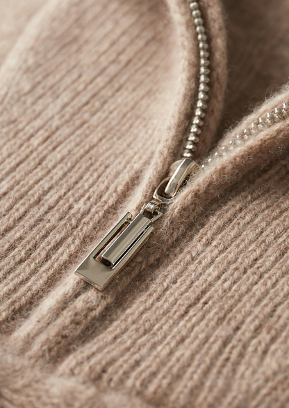 Pure Cashmere Beige Cable Half Zip Sweater - photo 3