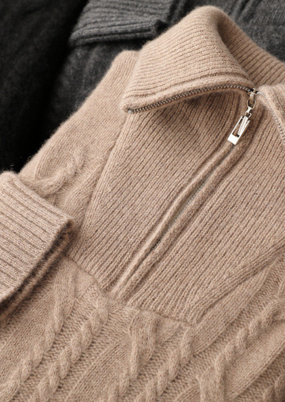 Pure Cashmere Beige Cable Half Zip Sweater - photo 6