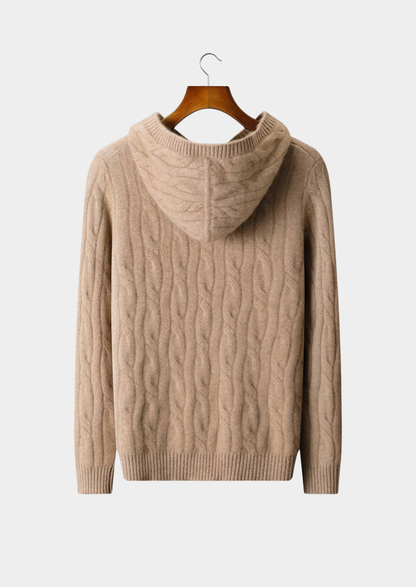Pure Cashmere Sand Cable Knit Hoodie - photo 2