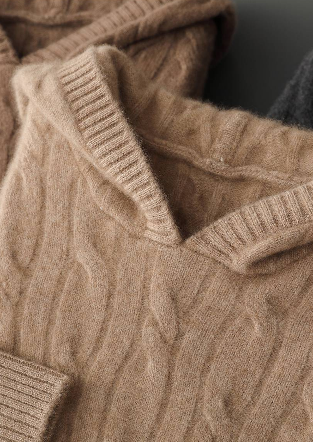 Pure Cashmere Sand Cable Knit Hoodie - photo 3