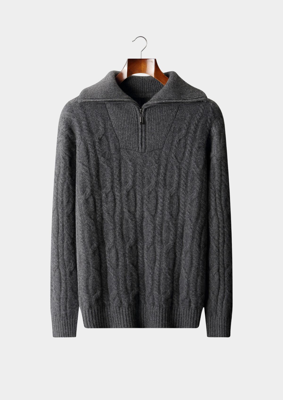 Pure Cashmere Dark Gray Cable Half Zip Sweater