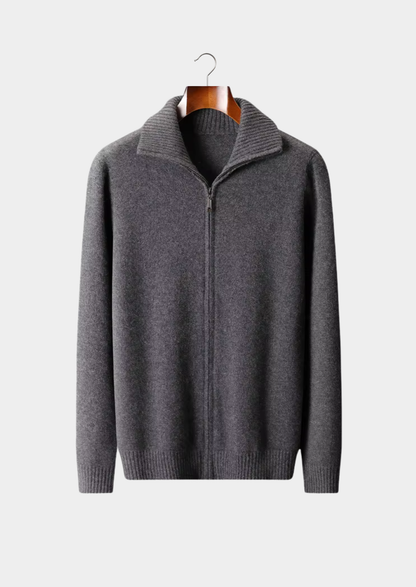 Pure Cashmere Dark Gray Funnel Neck Cardigan