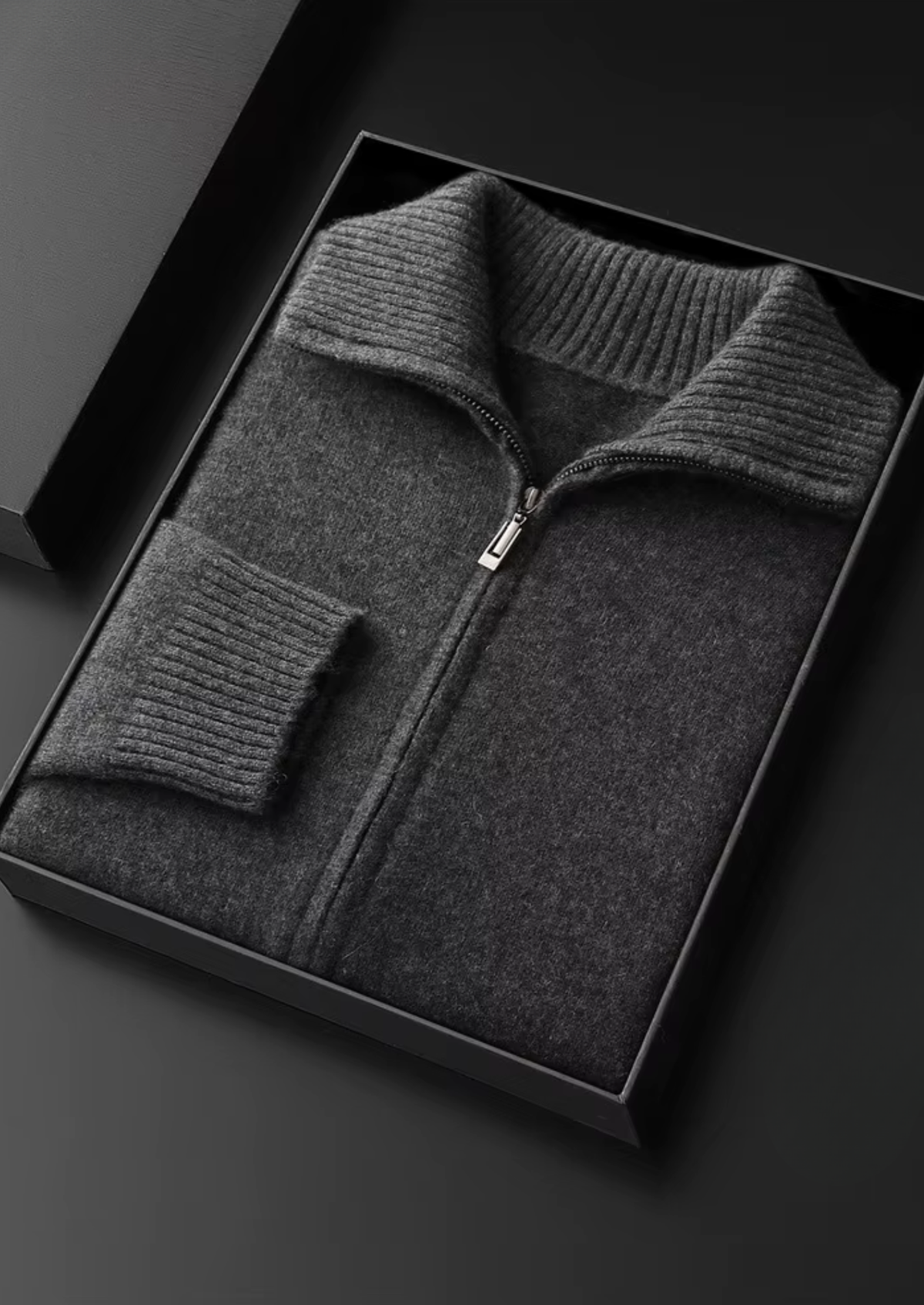 Pure Cashmere Dark Gray Funnel Neck Cardigan - photo 3