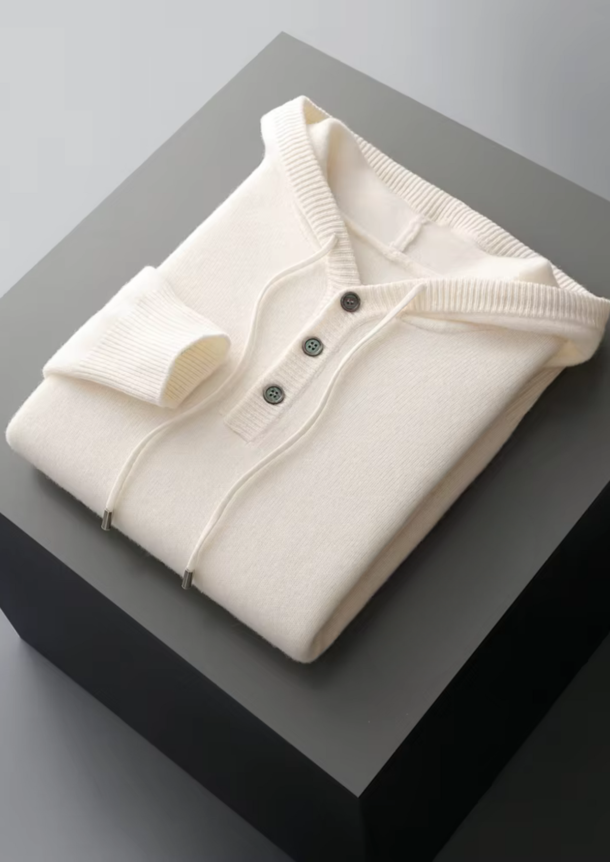 Pure Extra-Fine Merino Wool Button Hoodie - photo 11