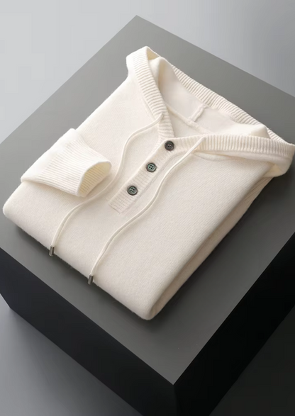 Pure Extra-Fine Merino Wool Button Hoodie - photo 11