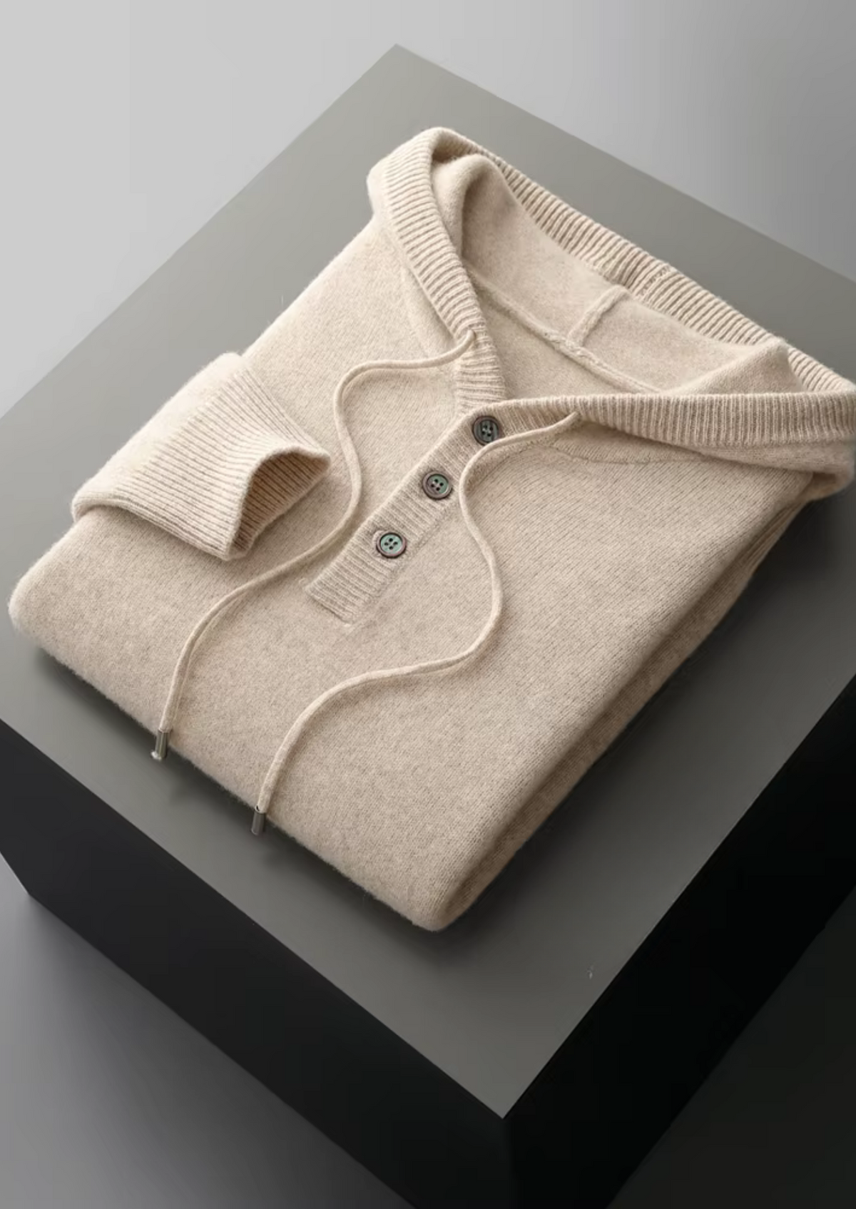 Pure Extra-Fine Merino Wool Button Hoodie - photo 3