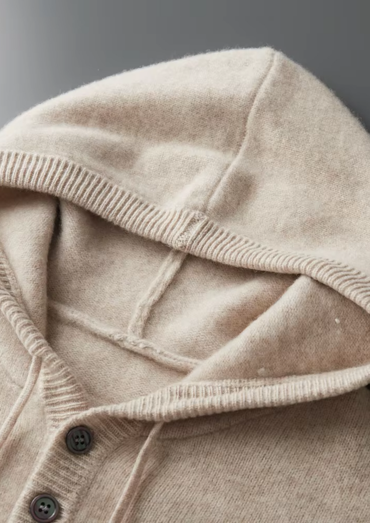 Pure Extra-Fine Merino Wool Button Hoodie - photo 5