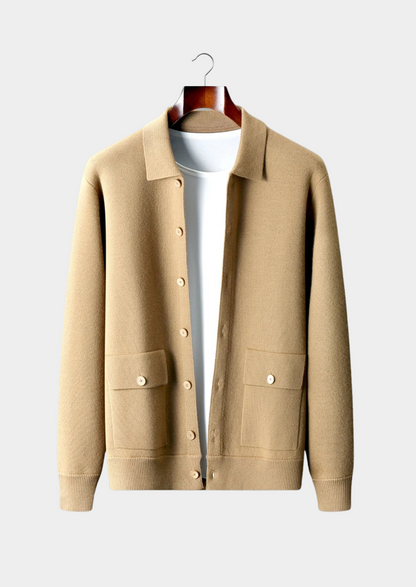 Merino Wool Button Overshirt, Ecru & Olive