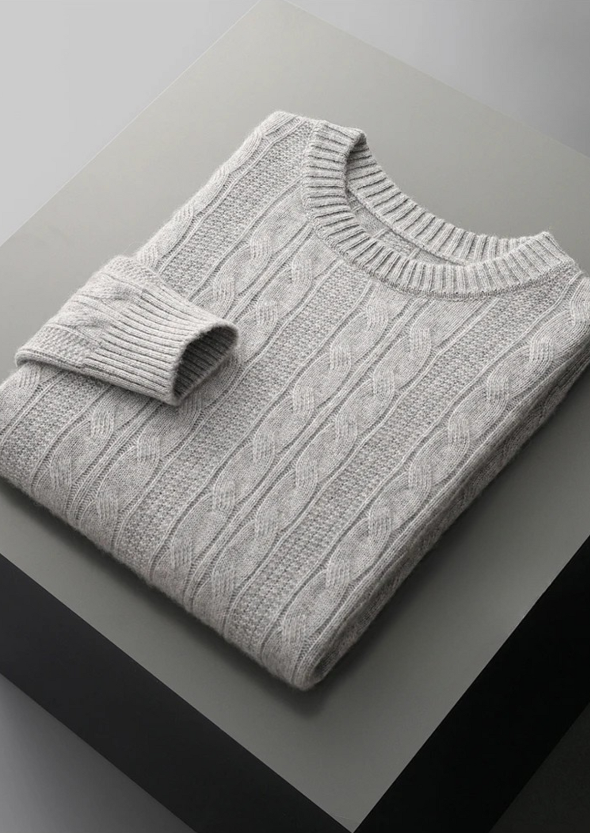 Merino Wool Cable Crewneck, Cream White - photo 10