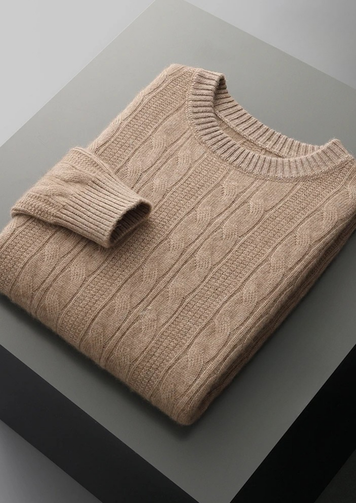 Merino Wool Cable Crewneck, Cream White - photo 3