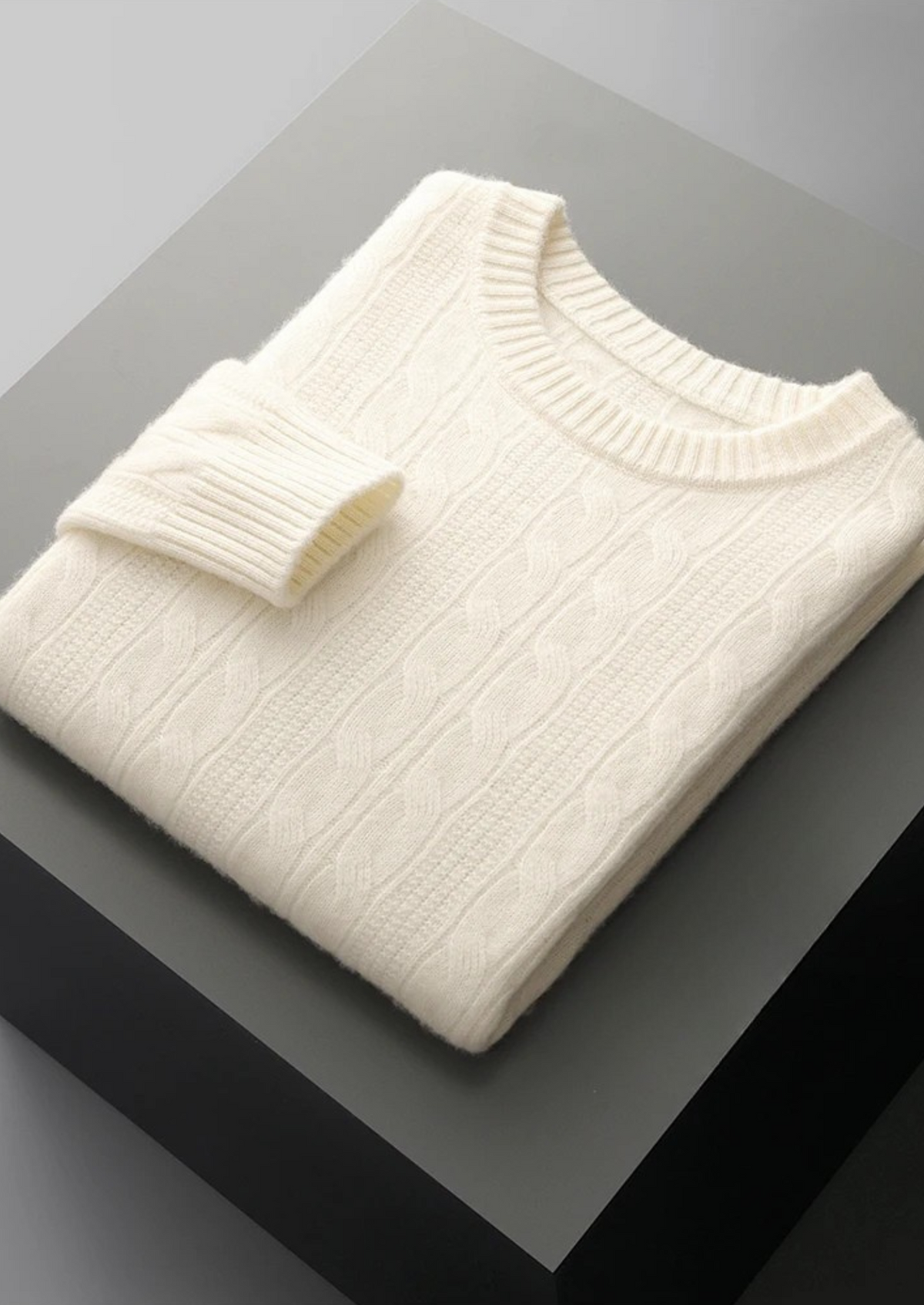 Merino Wool Cable Crewneck, Cream White - photo 9