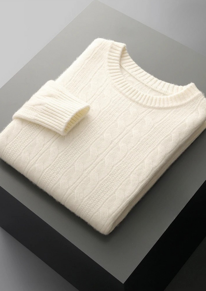 Merino Wool Cable Crewneck, Cream White - photo 9