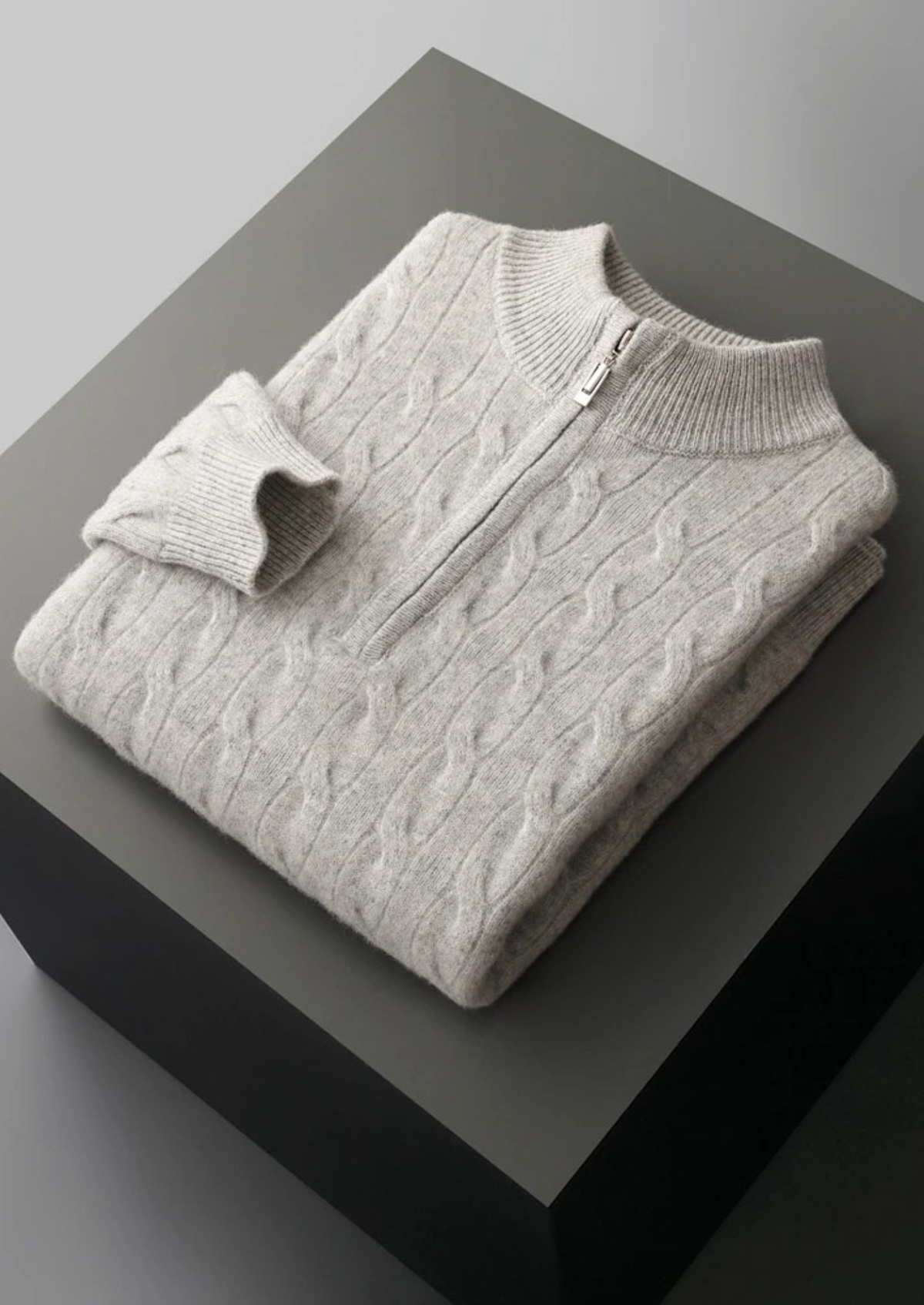Pure Extra-Fine Merino Wool Cable Half Zip - photo 3