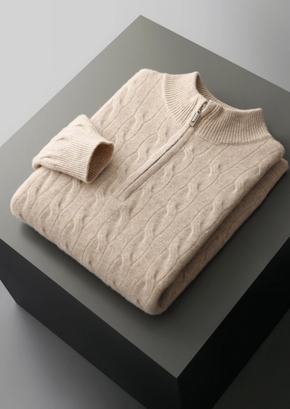 Pure Extra-Fine Merino Wool Cable Half Zip - photo 4