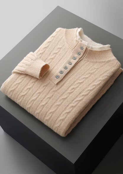 Pure Extra-Fine Merino Wool Cable Knit Henley Sweater - photo 3