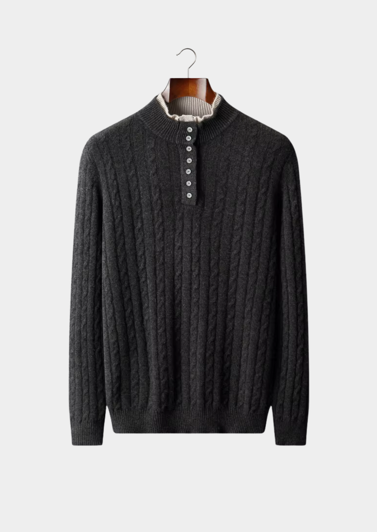 Pure Extra-Fine Merino Wool Cable Knit Henley Sweater - photo 7