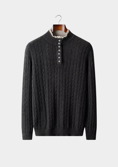 Pure Extra-Fine Merino Wool Cable Knit Henley Sweater - photo 7
