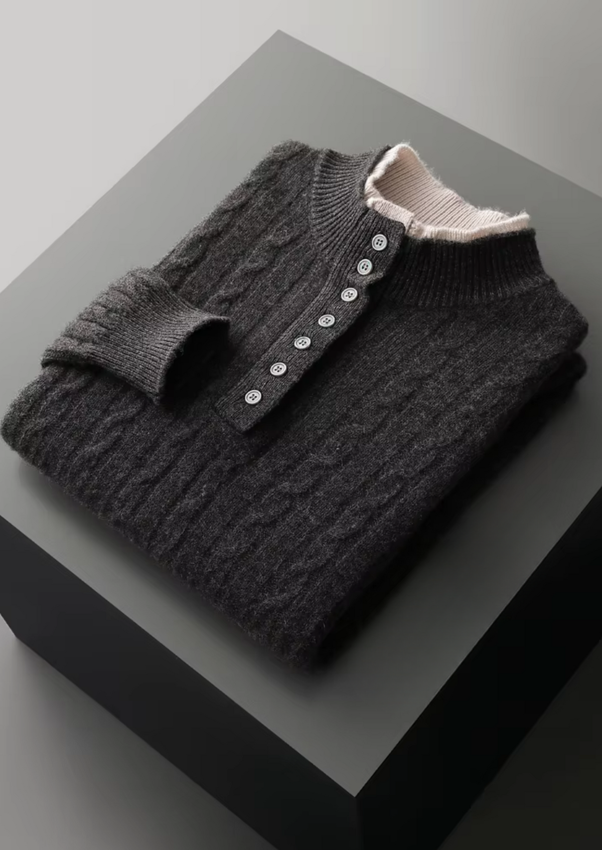 Pure Extra-Fine Merino Wool Cable Knit Henley Sweater - photo 8