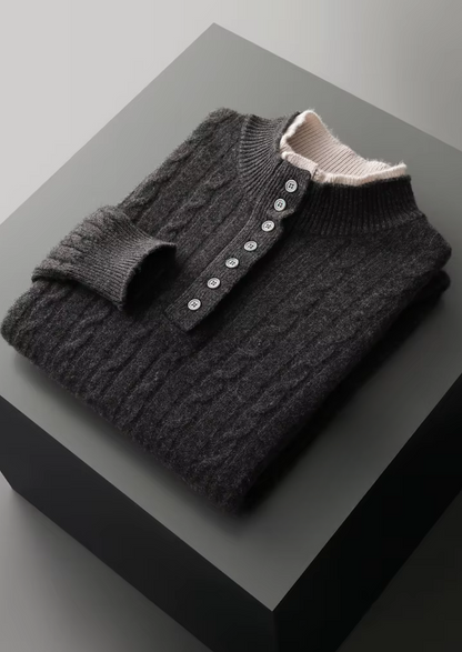 Pure Extra-Fine Merino Wool Cable Knit Henley Sweater - photo 8