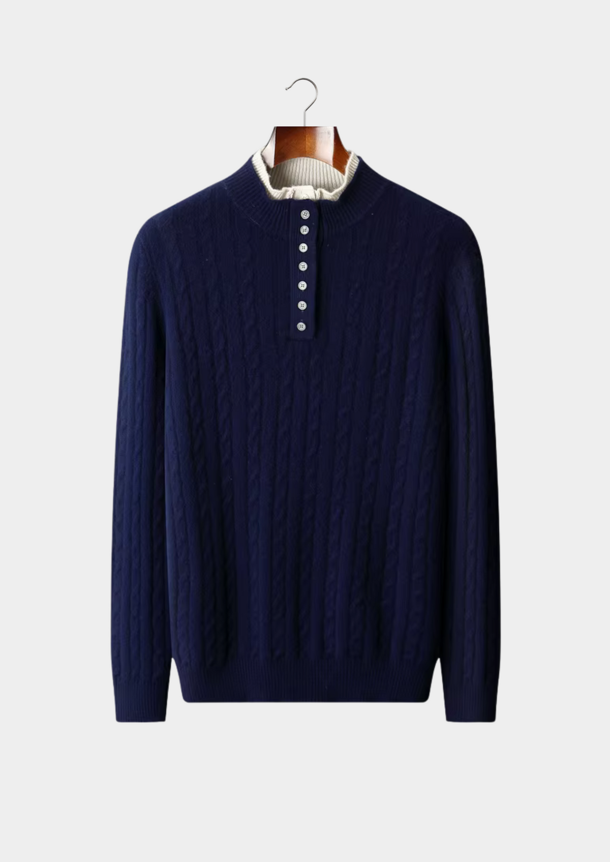 Pure Extra-Fine Merino Wool Cable Knit Henley Sweater - photo 9