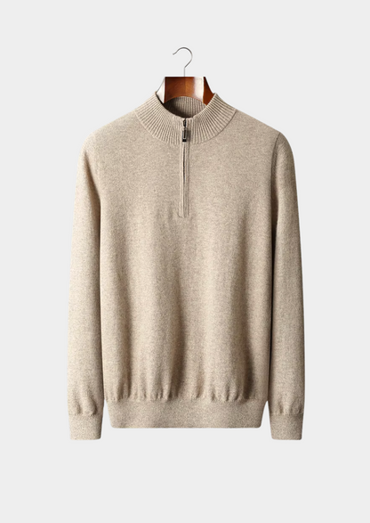 Merino Wool Half Zip Sweater, Beige
