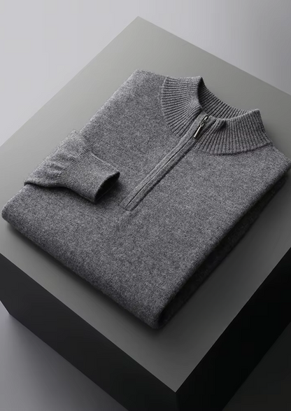 Merino Wool Half Zip Sweater, Beige - photo 13