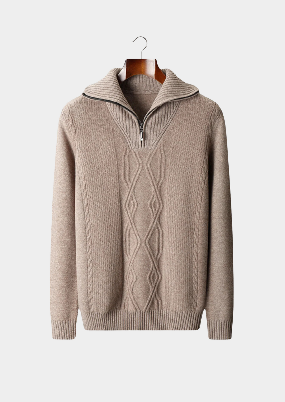 Merino Wool Half Zip Sweater, Beige - photo 2