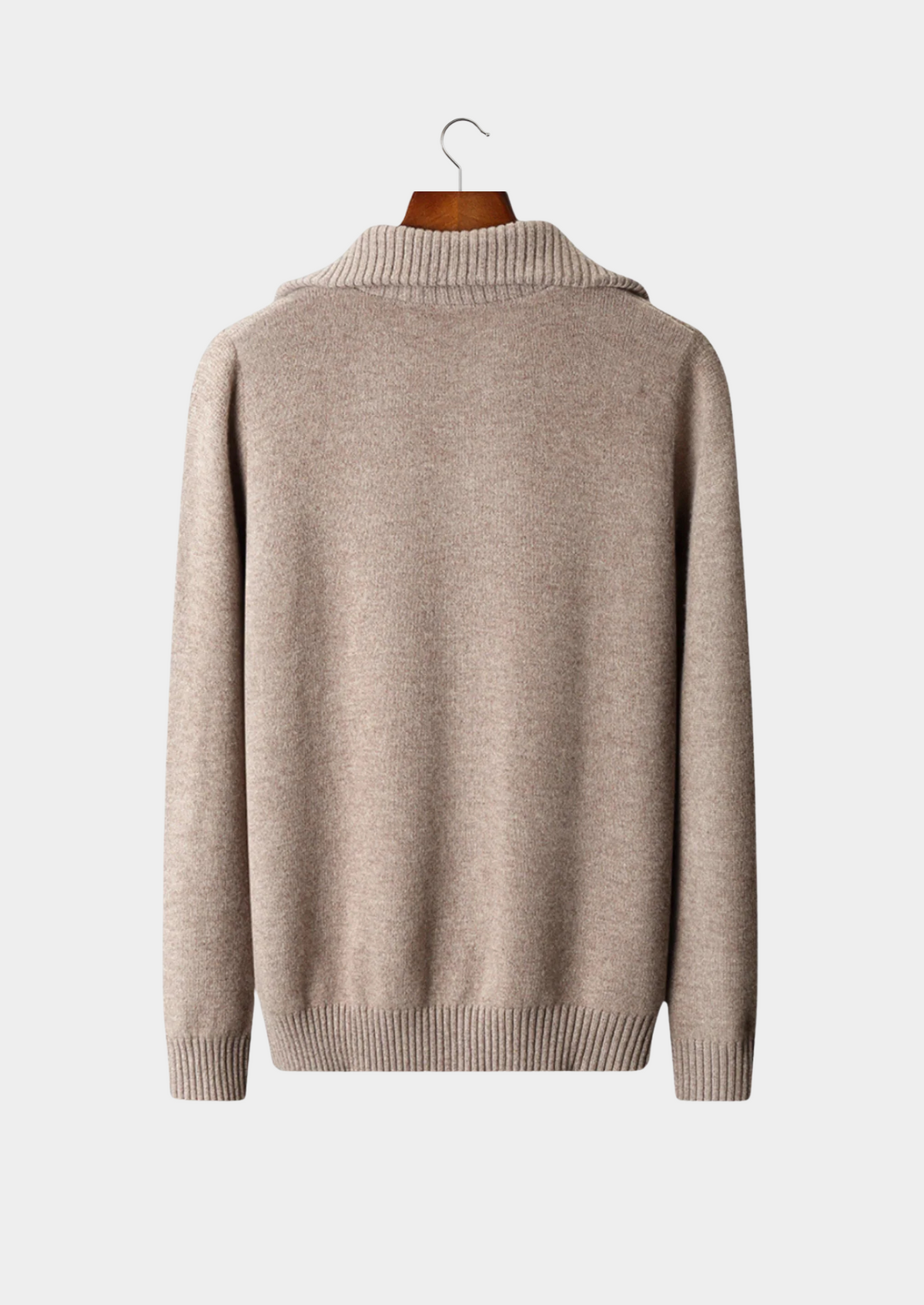 Merino Wool Half Zip Sweater, Beige - photo 4