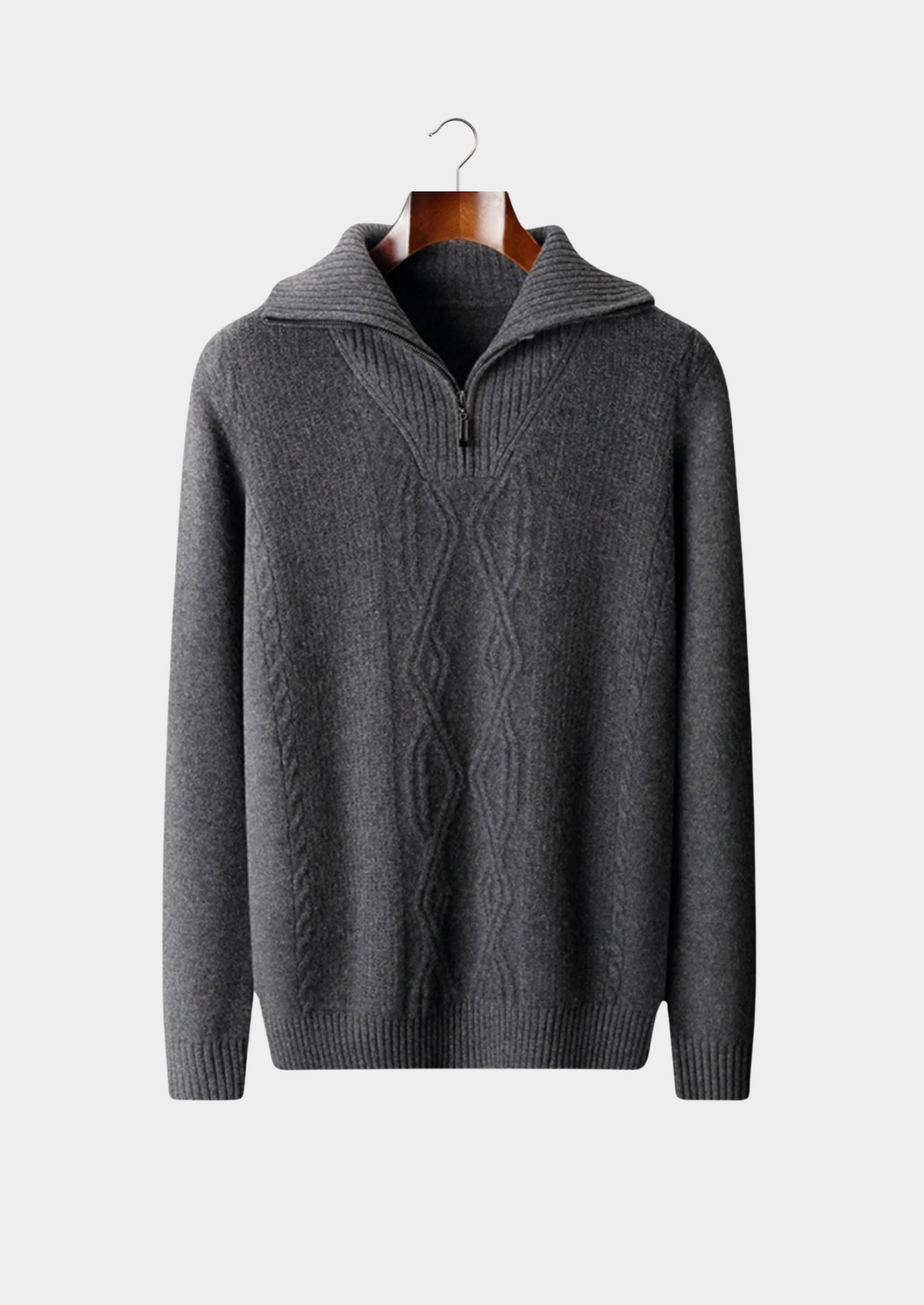 Merino Wool Half Zip Sweater, Beige - photo 6