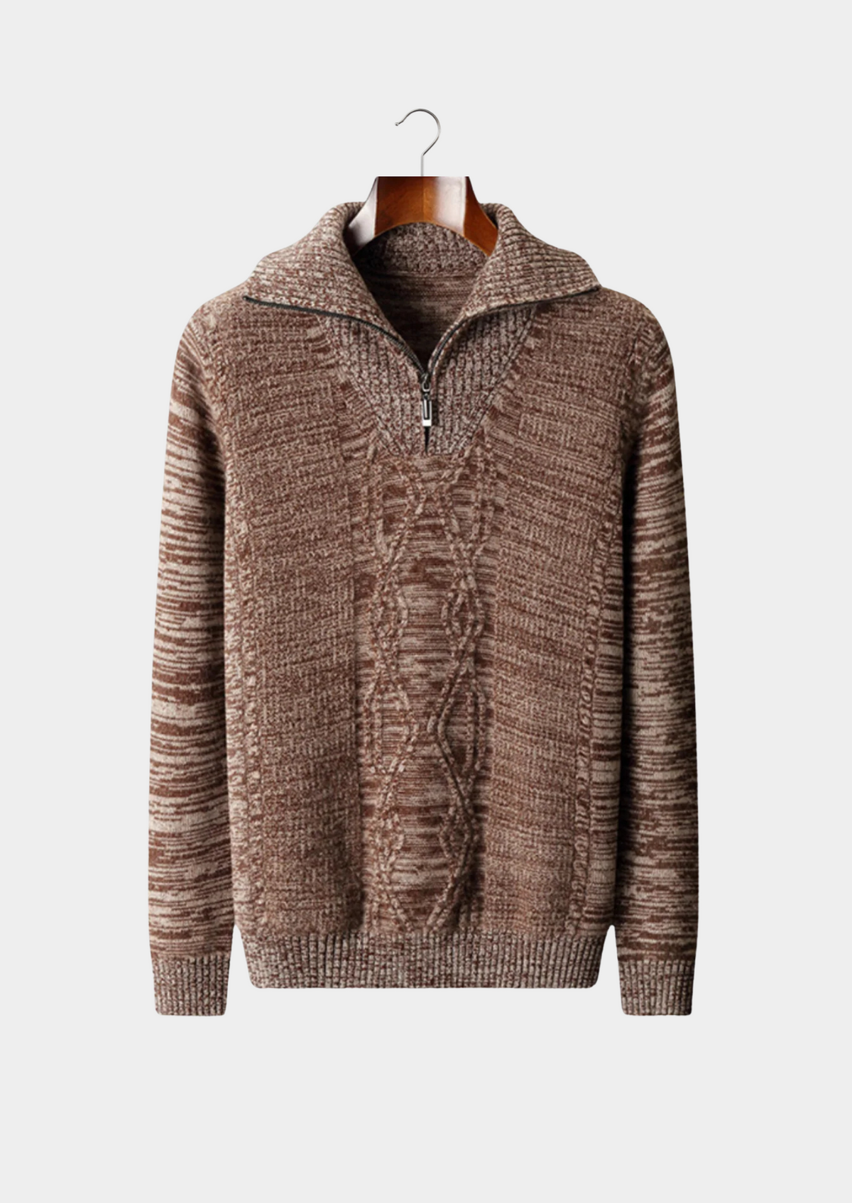 Merino Wool Half Zip Sweater, Beige - photo 8