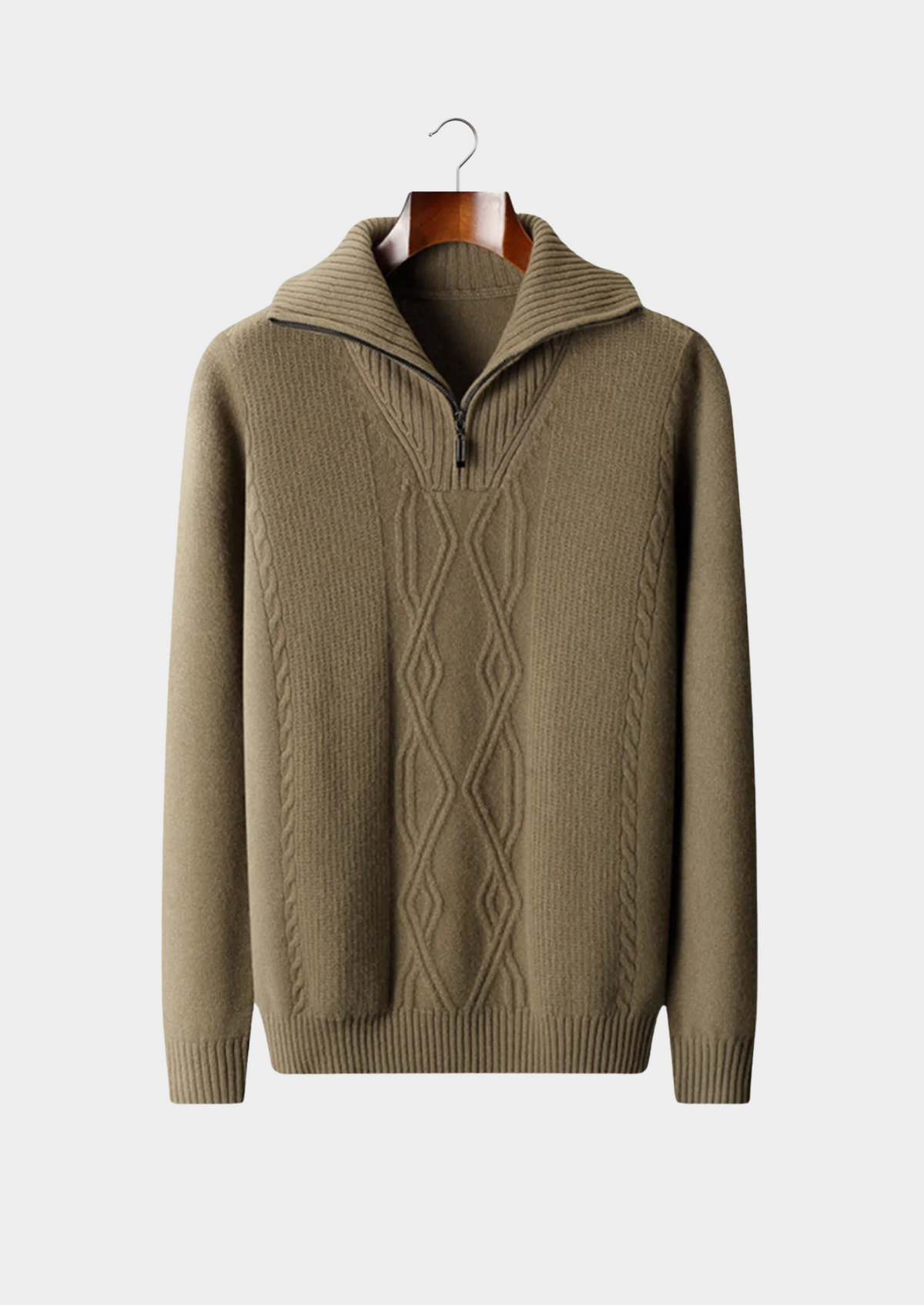 Merino Wool Half Zip Sweater, Beige - photo 10