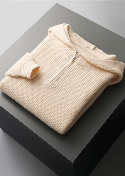 Pure Extra-Fine Merino Wool Half Zipper Hoodie - photo 3
