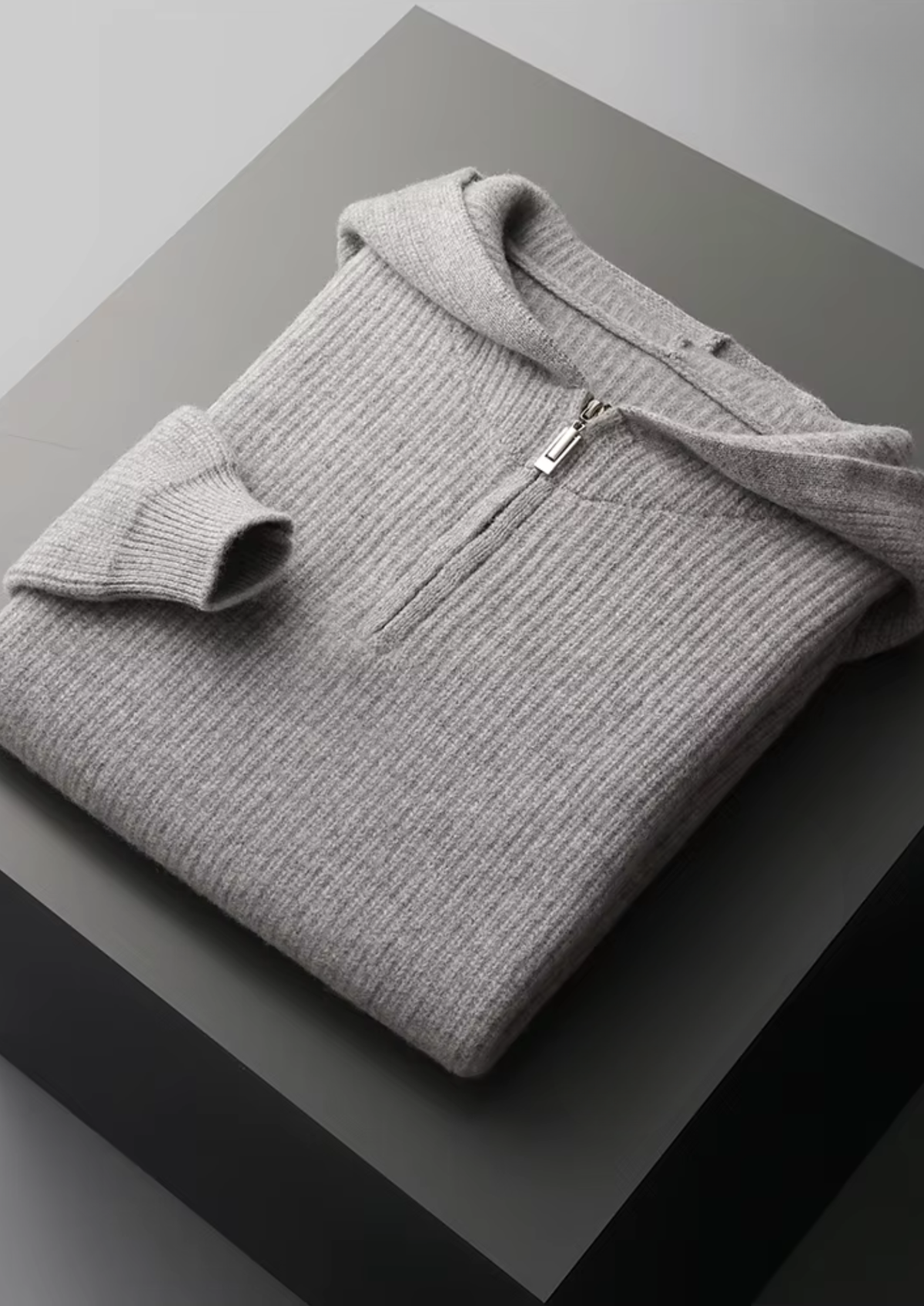 Pure Extra-Fine Merino Wool Half Zipper Hoodie - photo 7