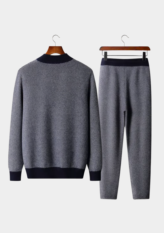 Pure Extra-Fine Merino Wool Navy Blue Herringbone Set - photo 2